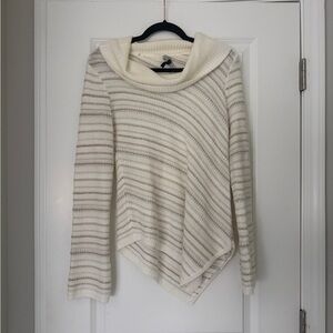 Asymmetrical Cowl Neck Striped Women's Sweater